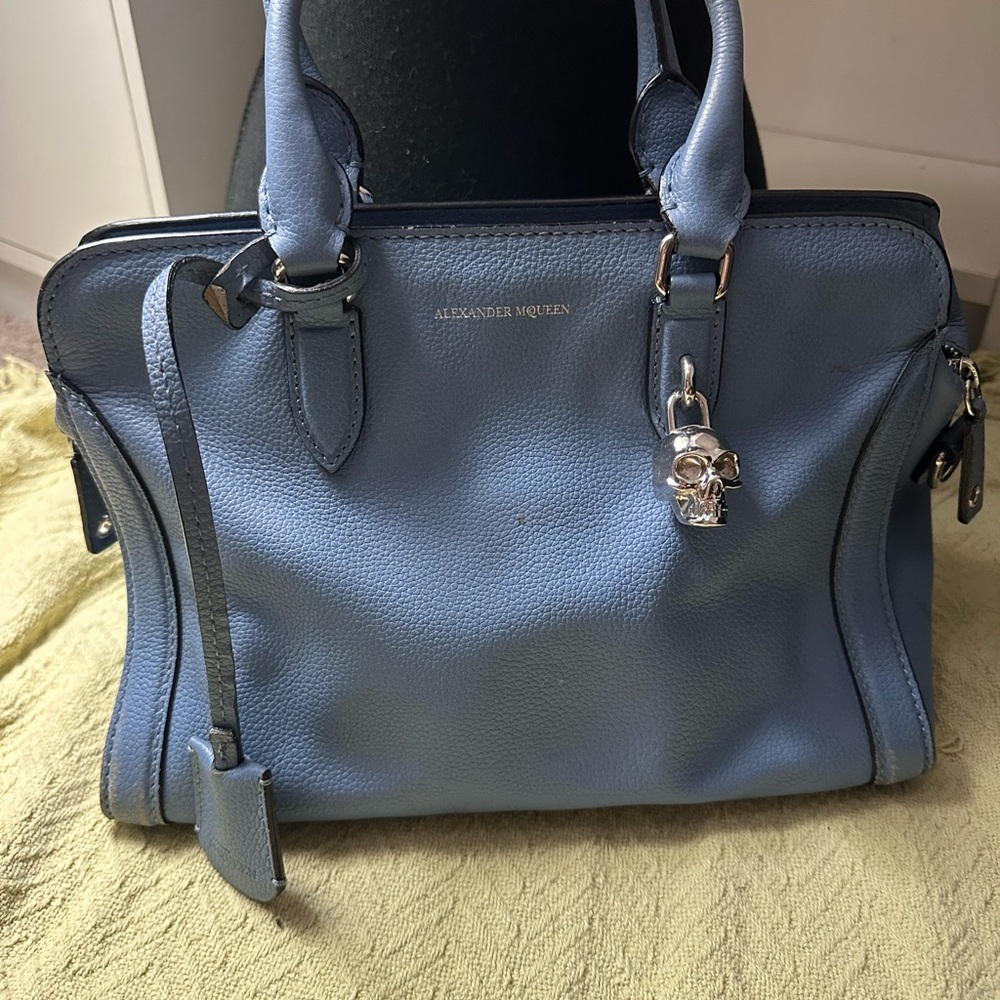 Alexander McQueen Sky Blue Satchel with Skull Charm